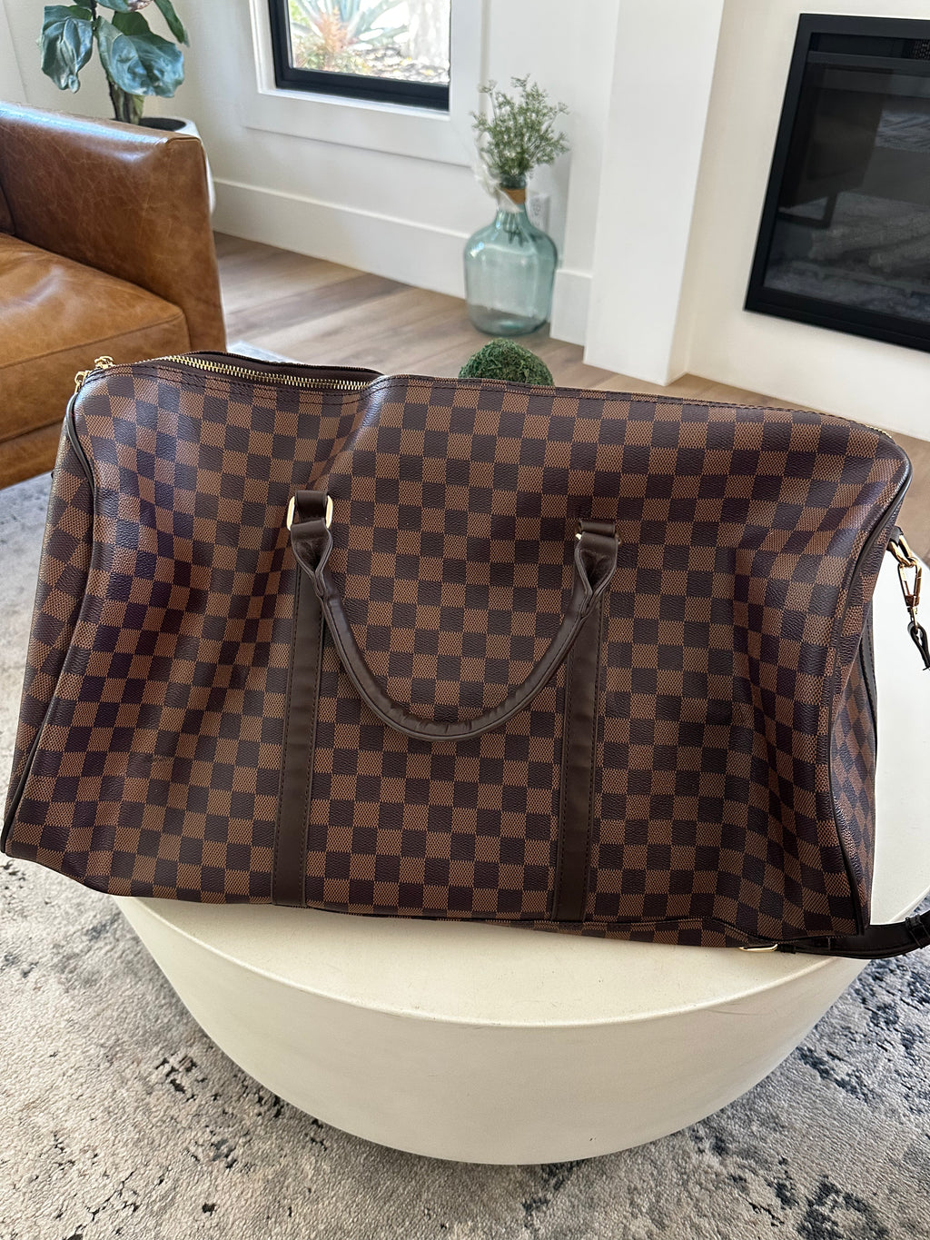 Brown Checkered Designer Inspired Duffle