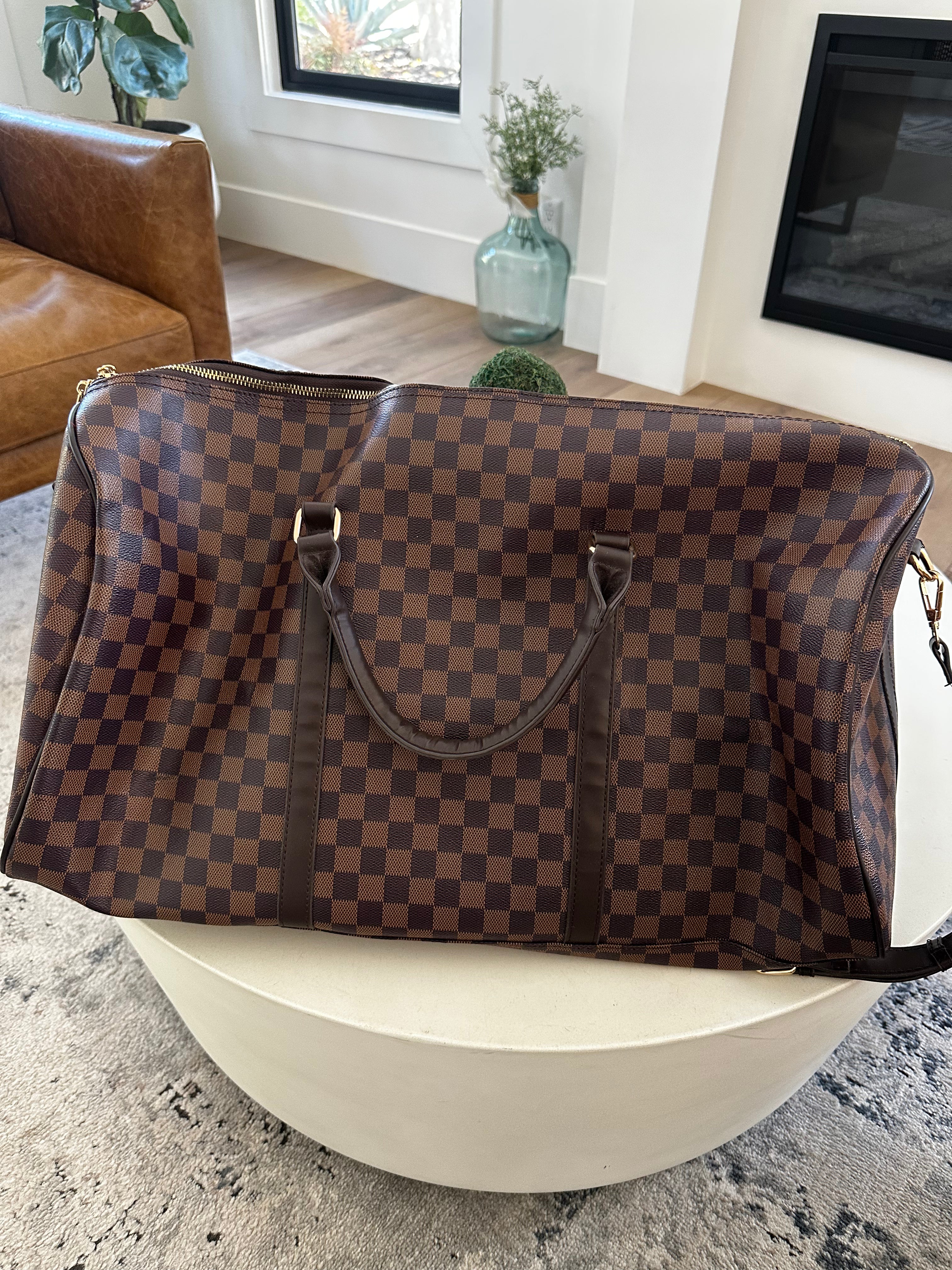 Brown Checkered Designer Inspired Duffle