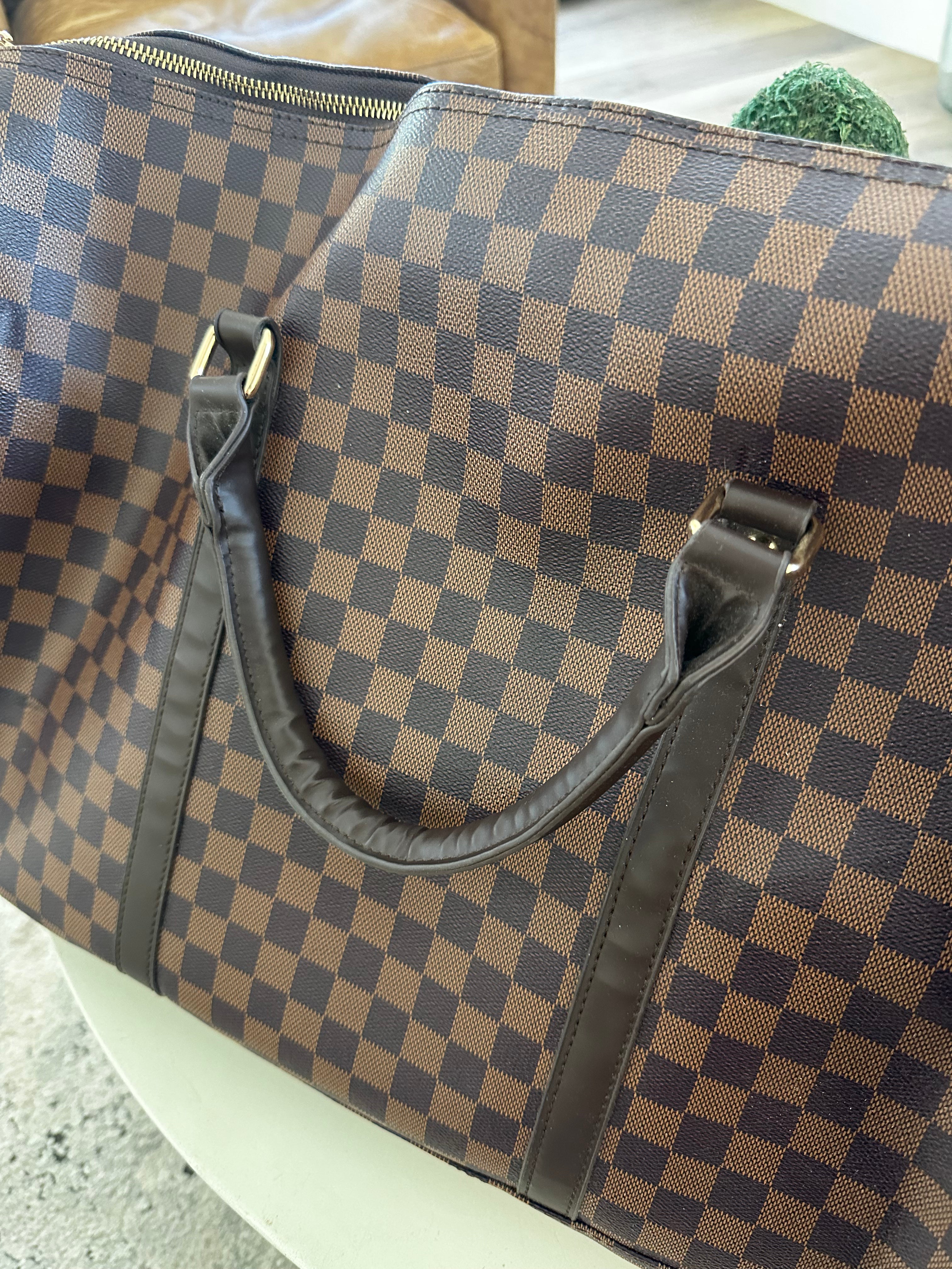 Brown Checkered Designer Inspired Duffle