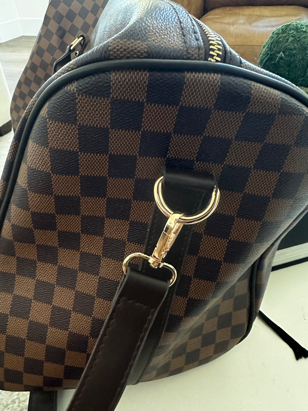 Brown Checkered Designer Inspired Duffle