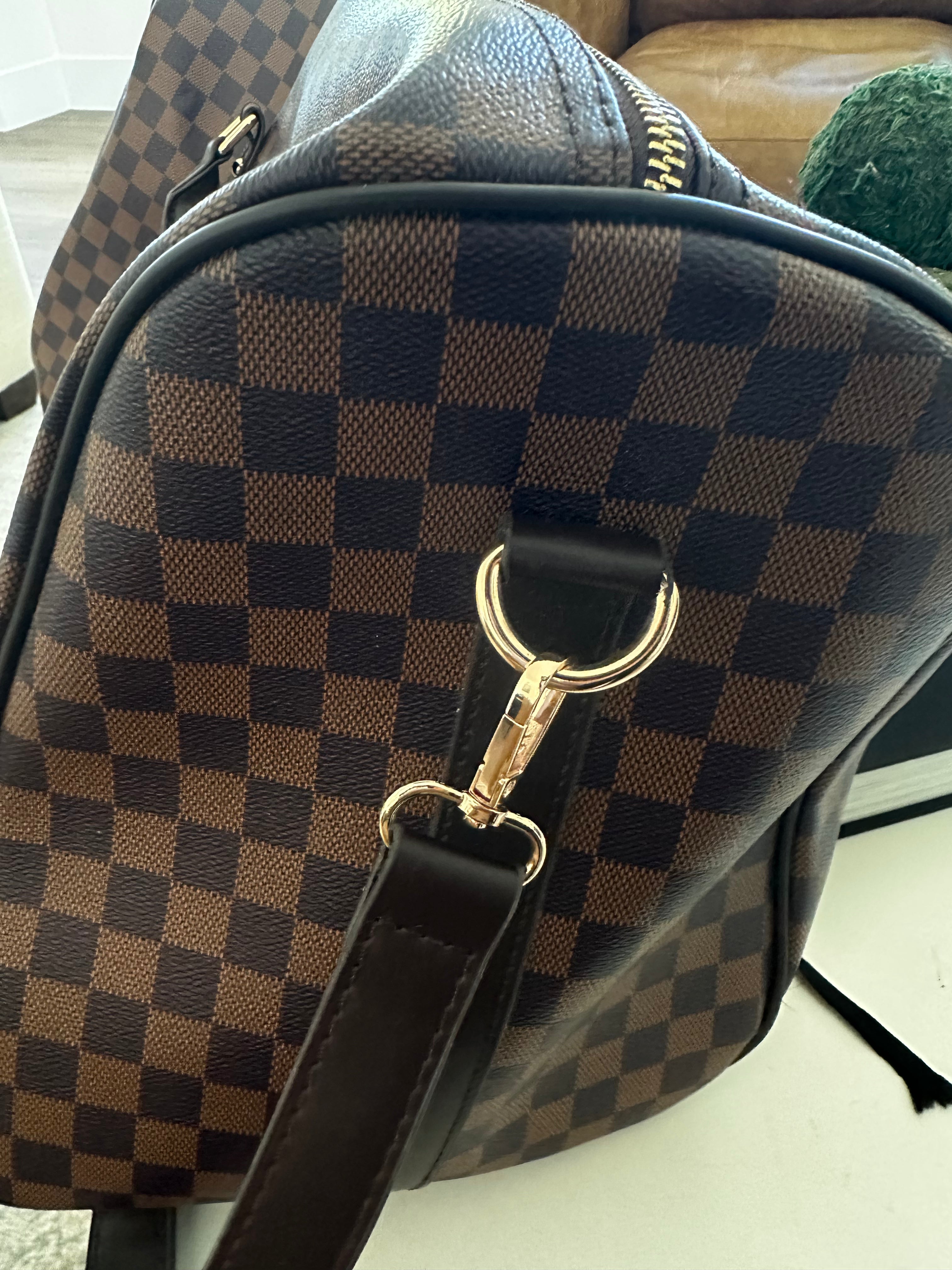 Brown Checkered Designer Inspired Duffle