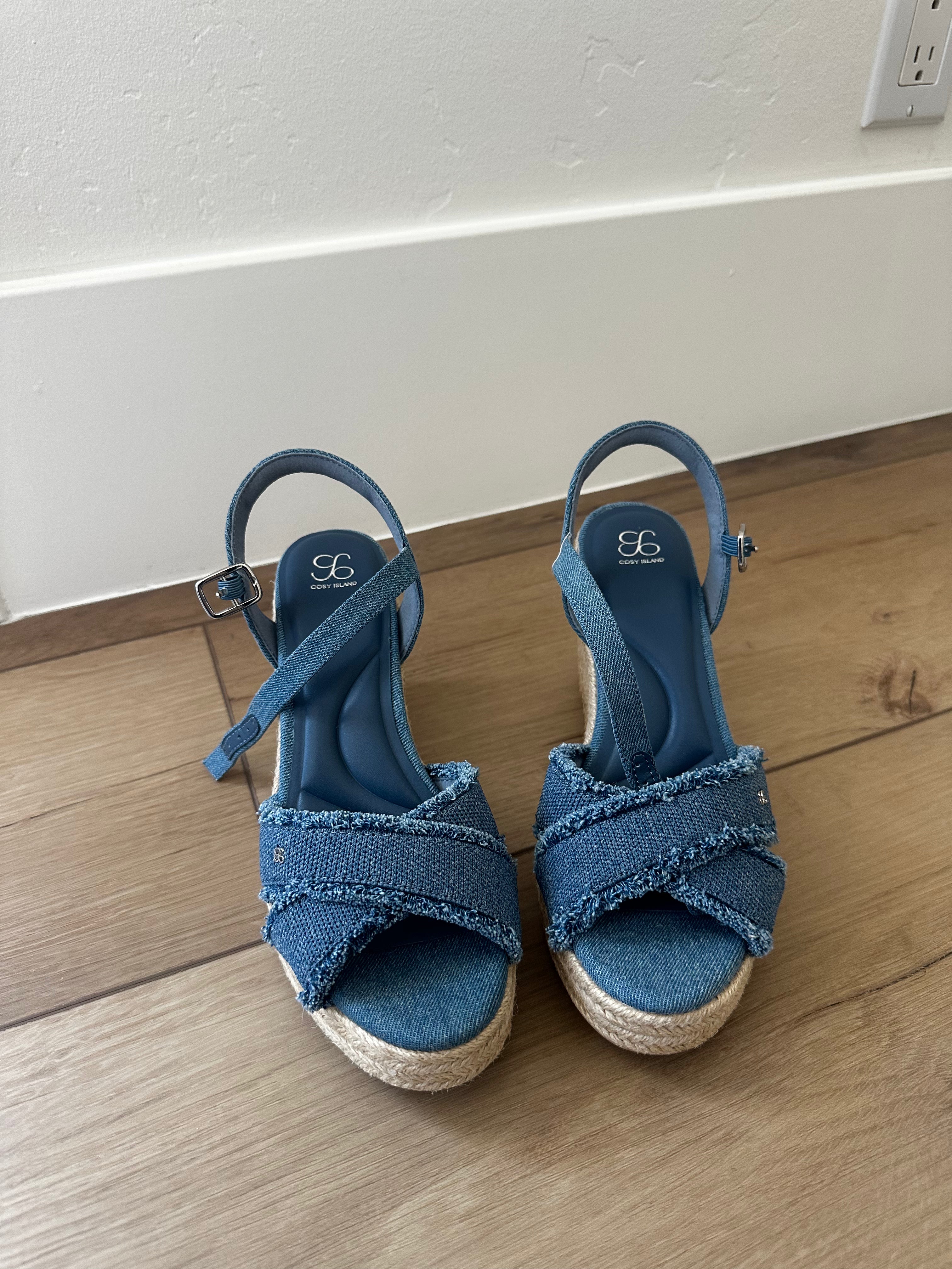 Blue Wedge Heels (Size 7.5)