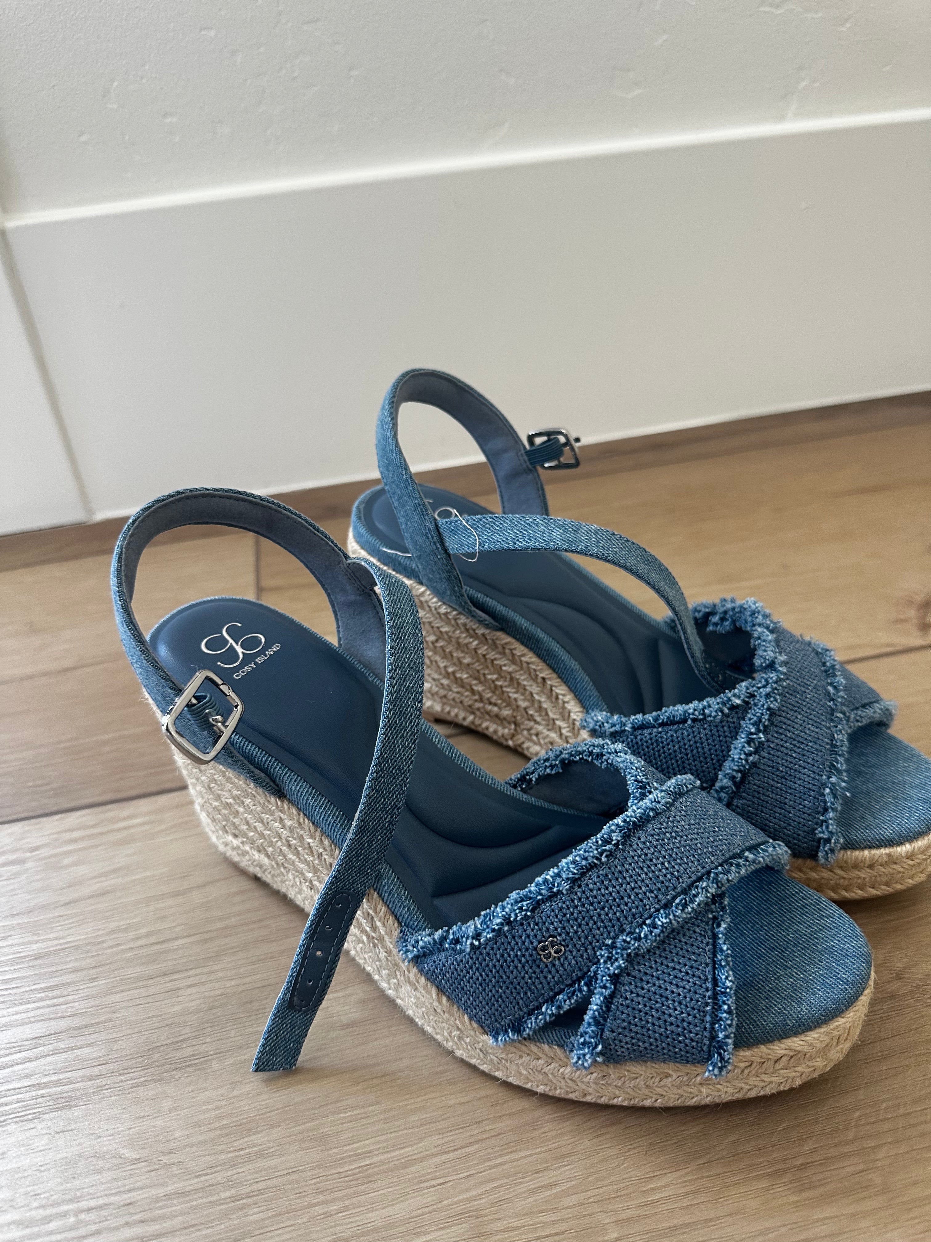 Blue Wedge Heels (Size 7.5)