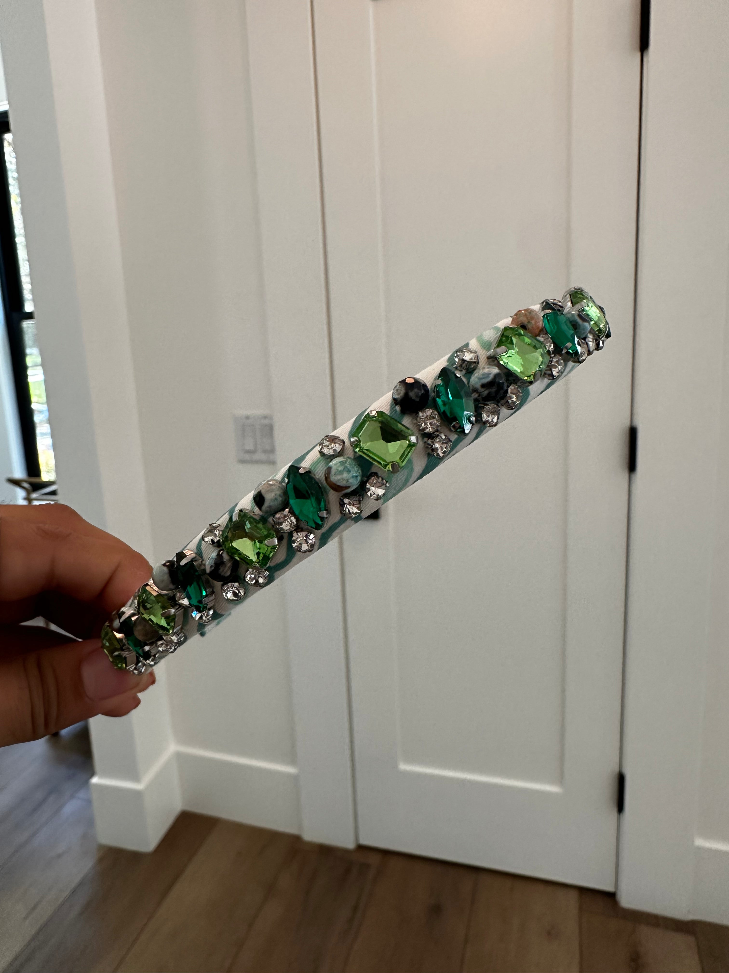 Green Rhinestone Adorned Headband