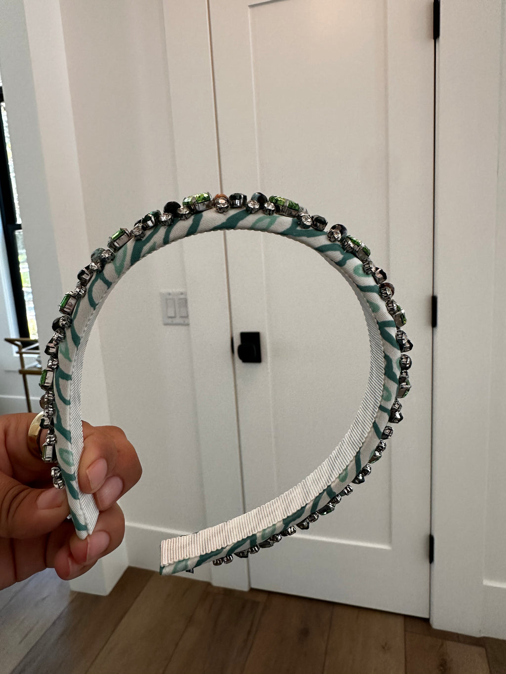 Green Rhinestone Adorned Headband