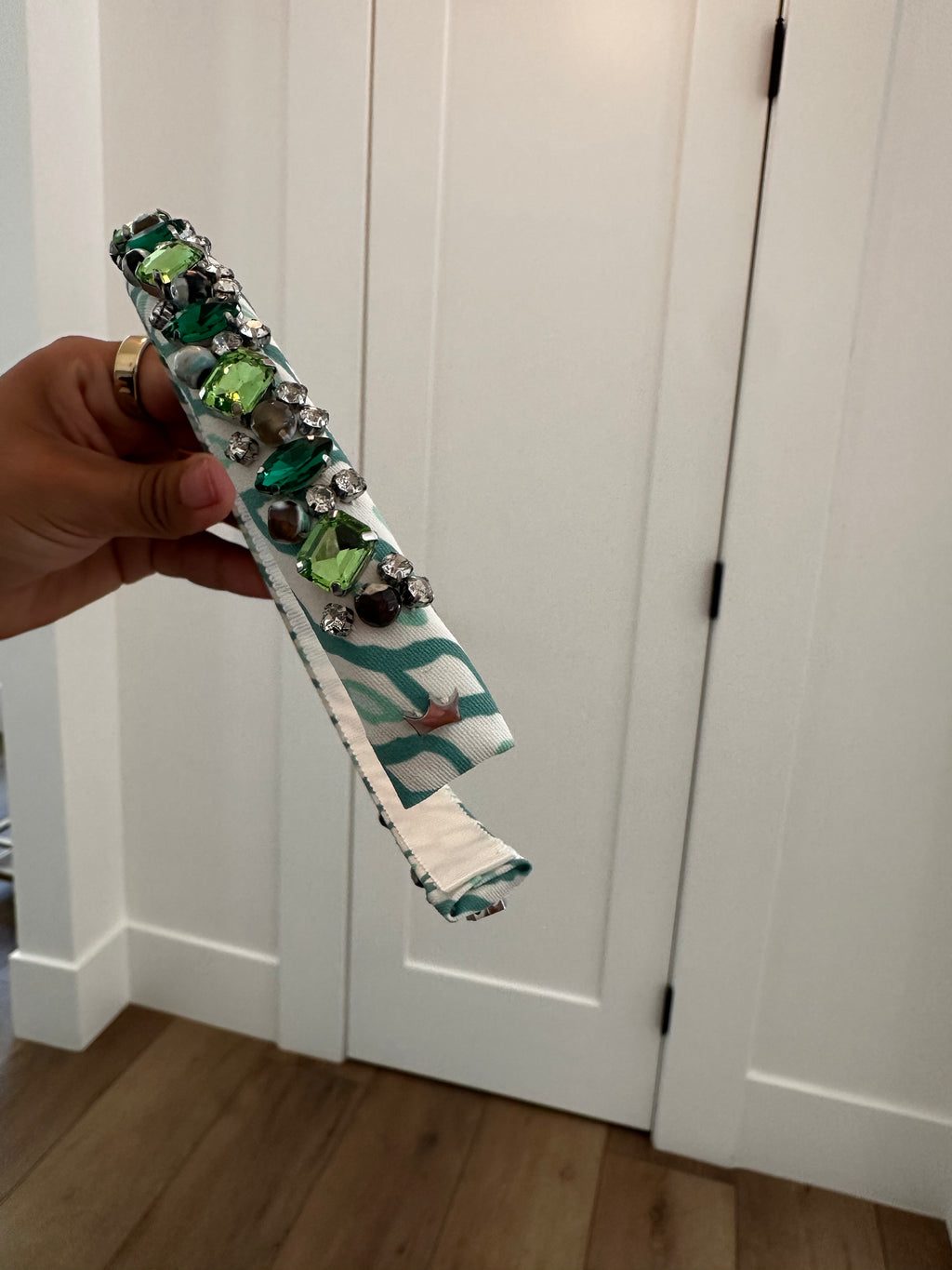 Green Rhinestone Adorned Headband
