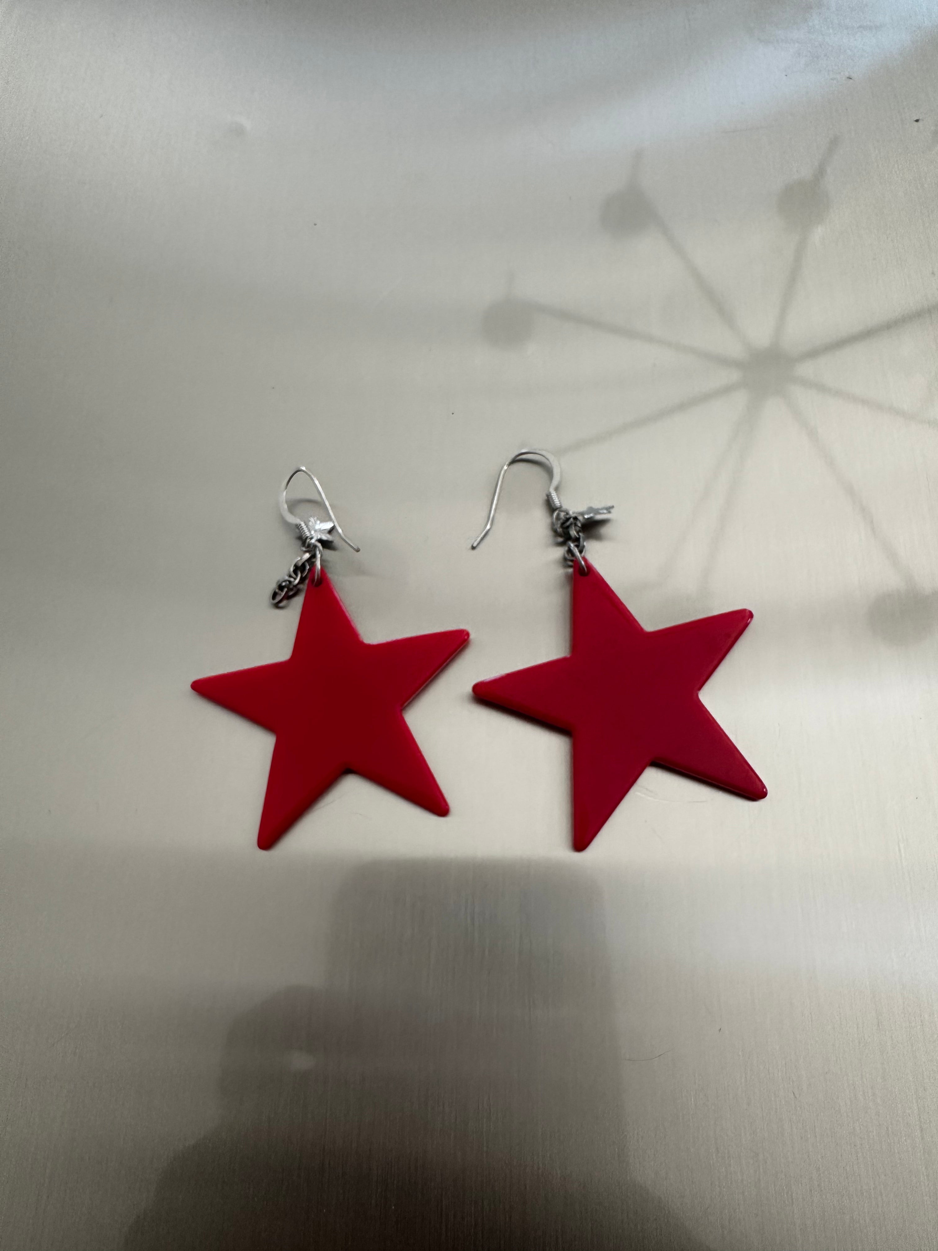 Red Star Dangle Earrings