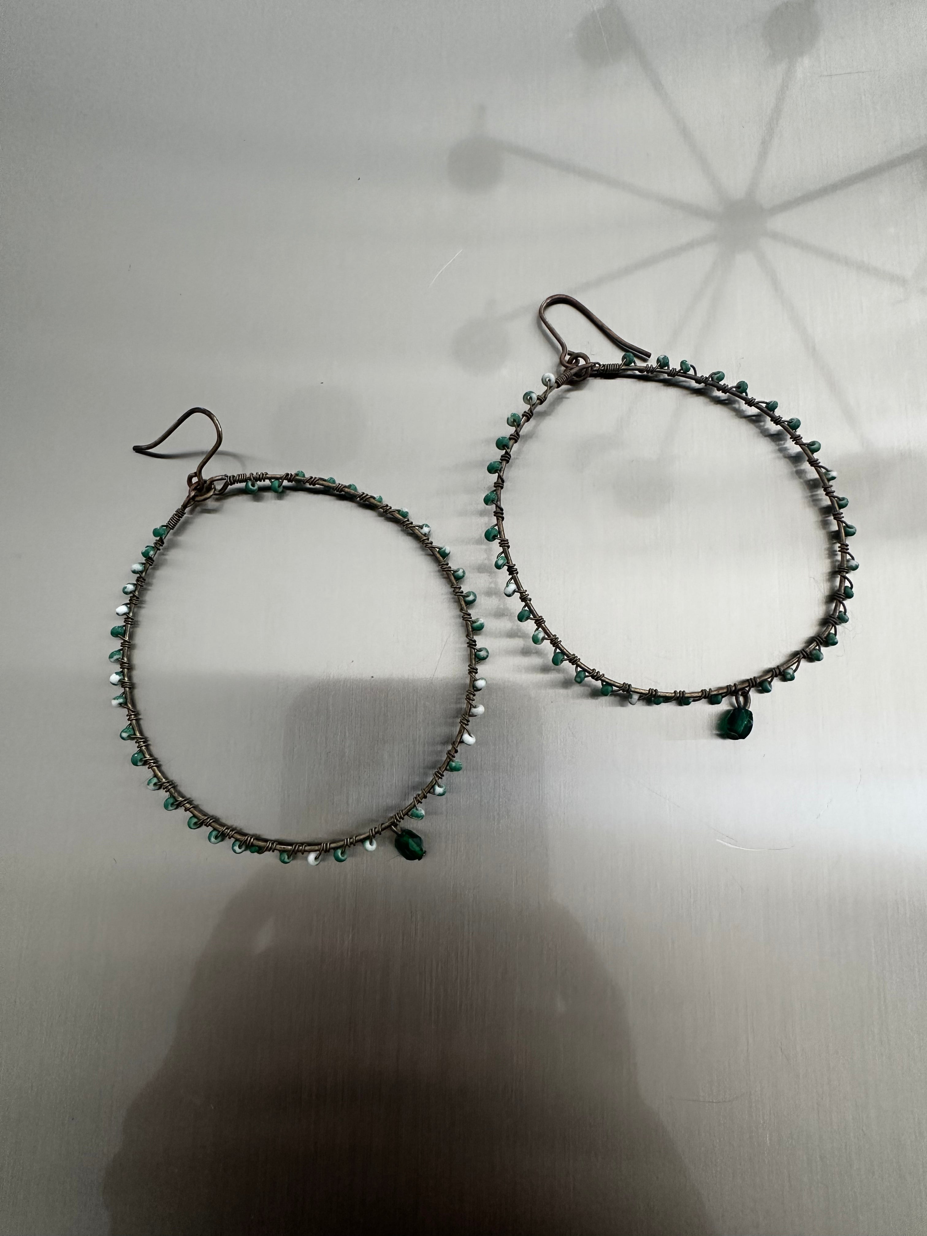 Green Beaded Hoop Earrings
