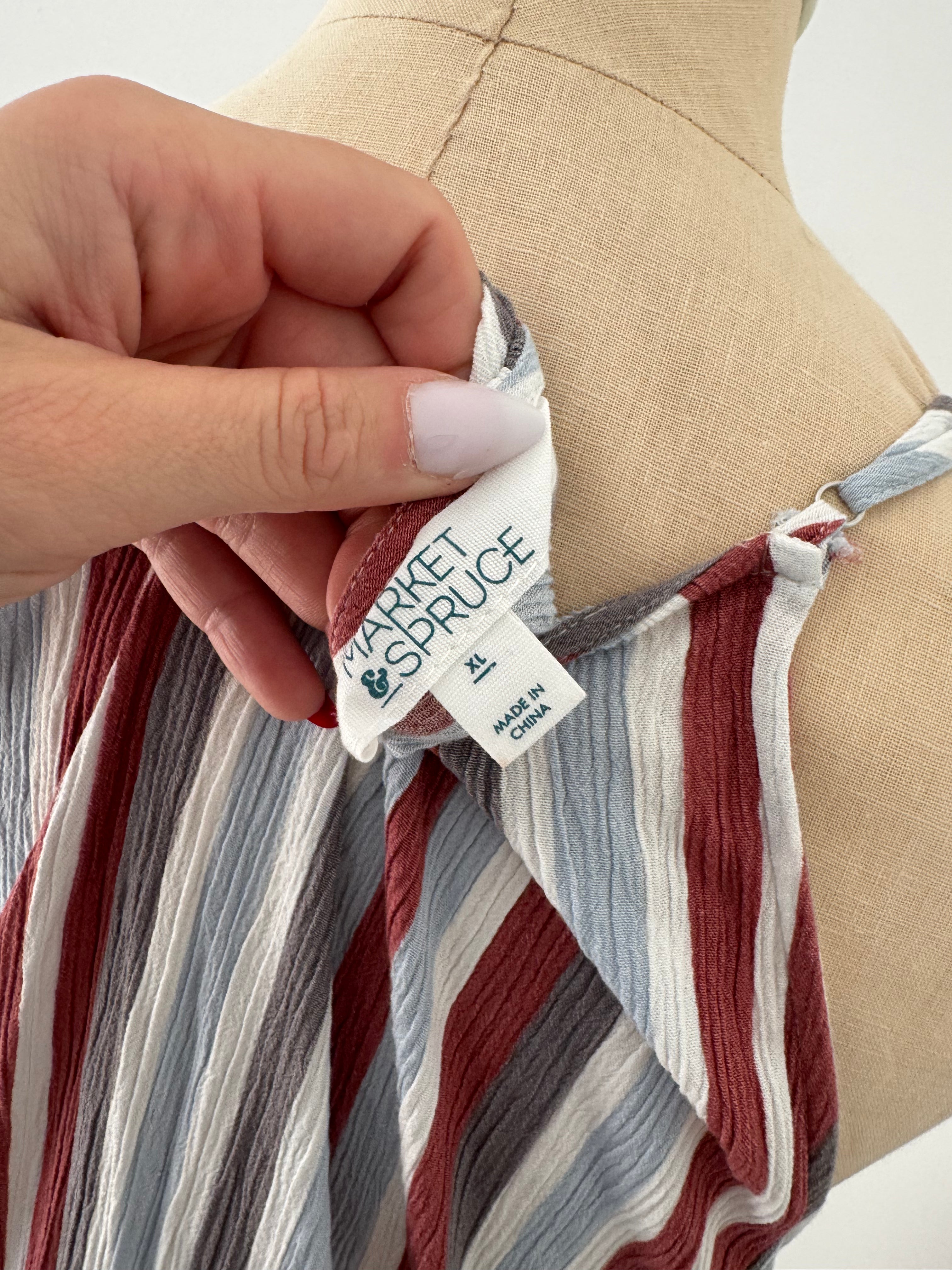 Stripped Dress with Pockets (Size: XL)