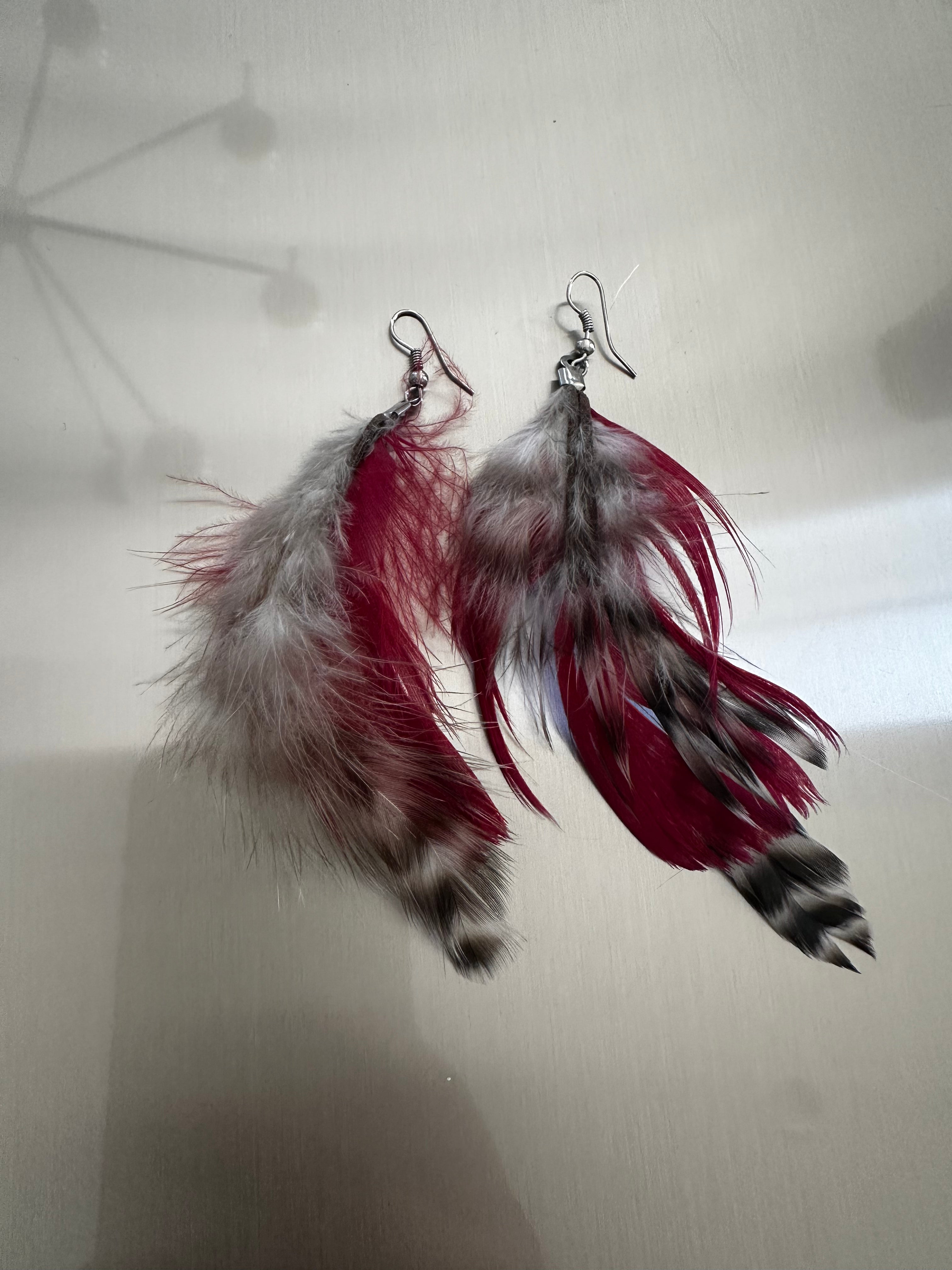 Red Feather Dangle Earrings