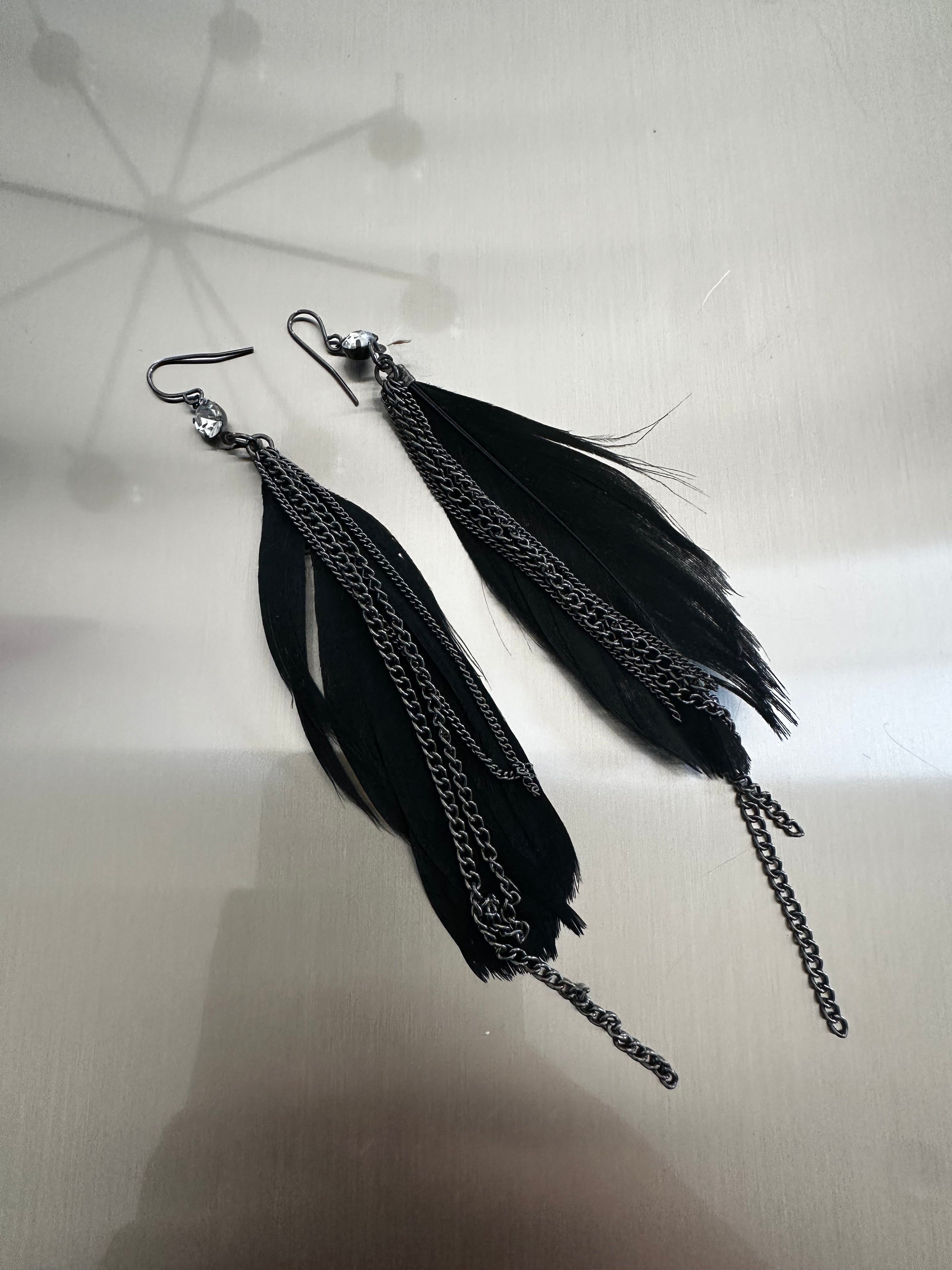 Black Feather Dangle Earring
