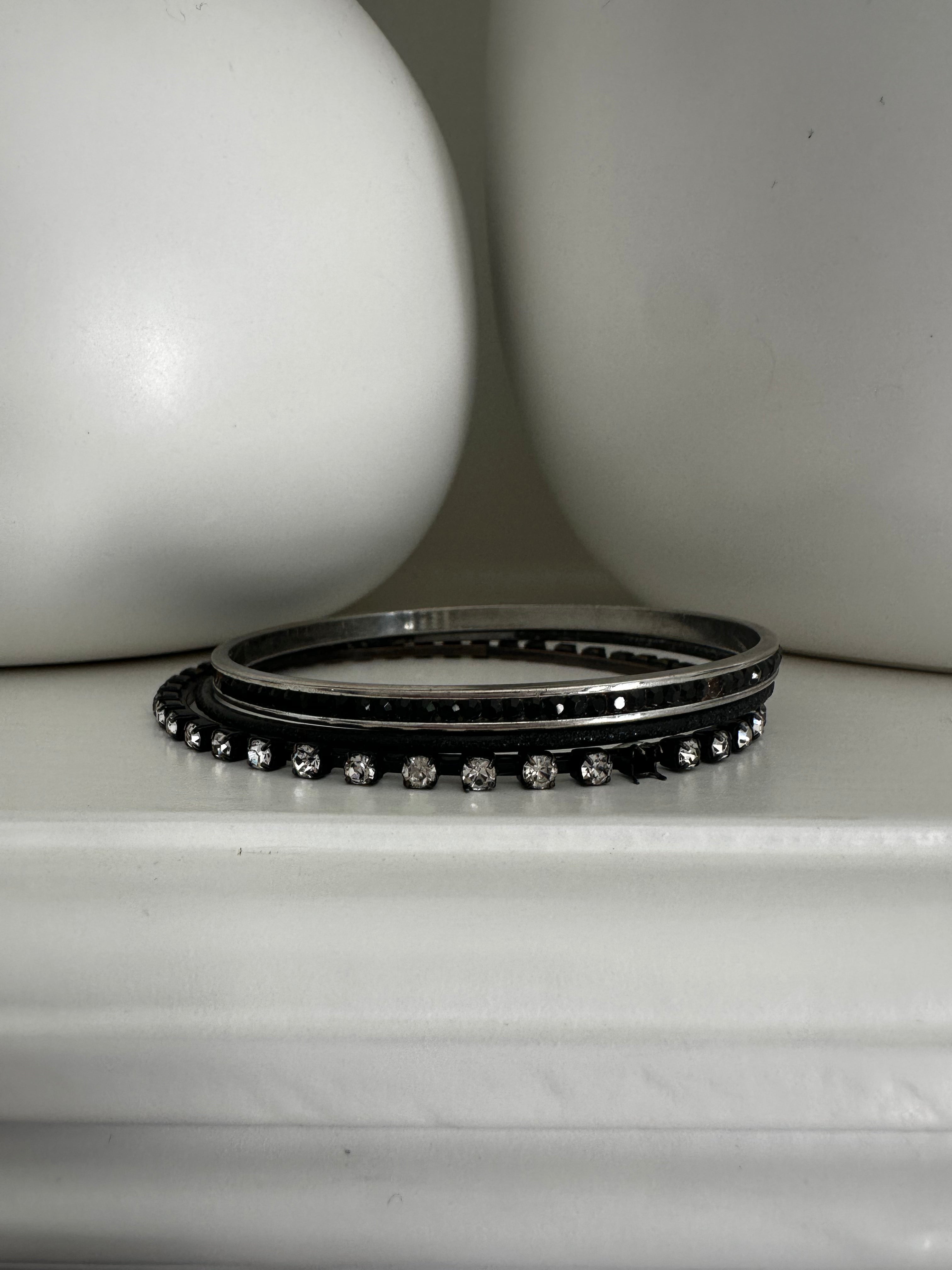 3 Black Bangle Set