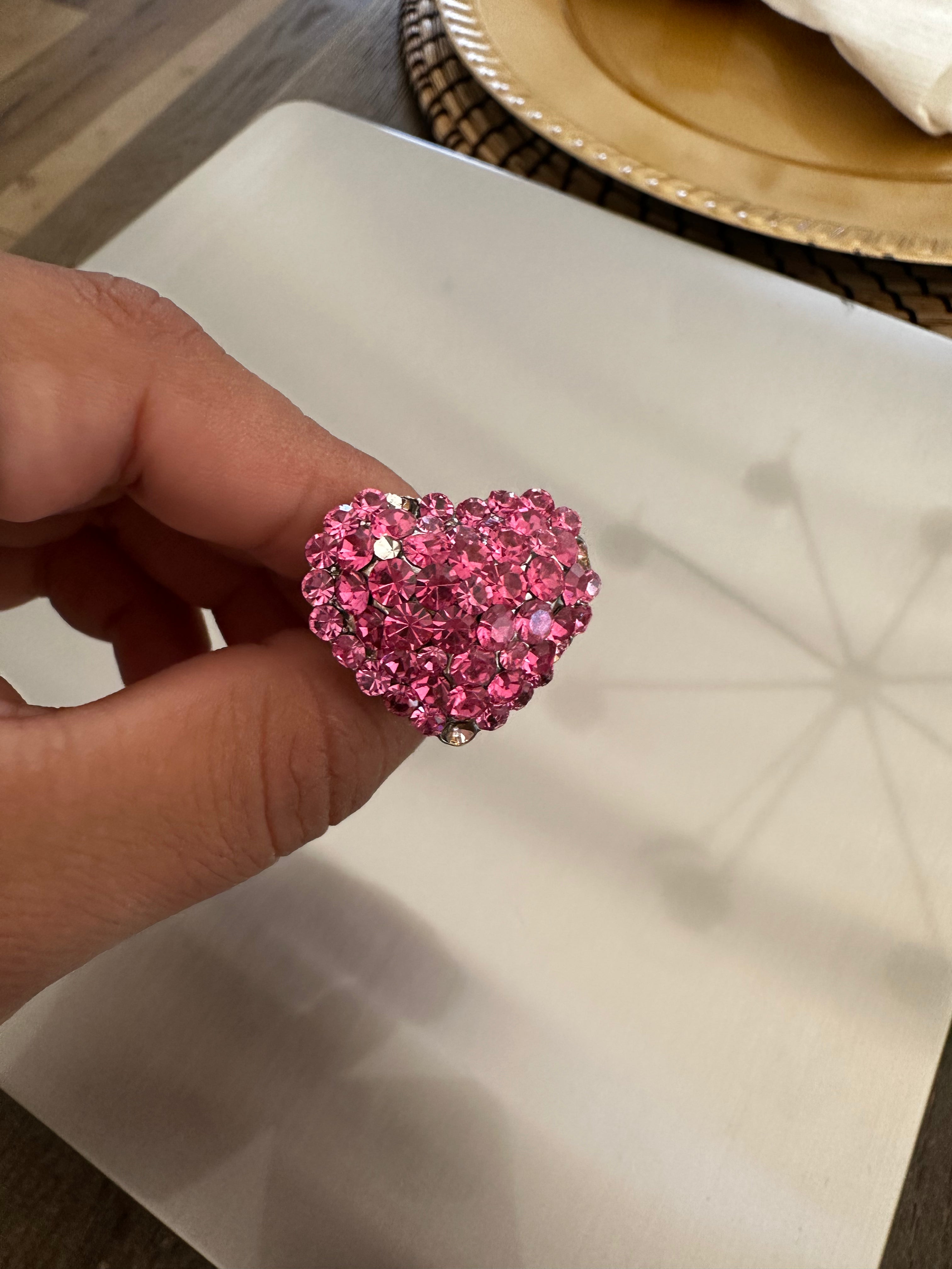 Pink Heart Ring Adjustable (Size 7)