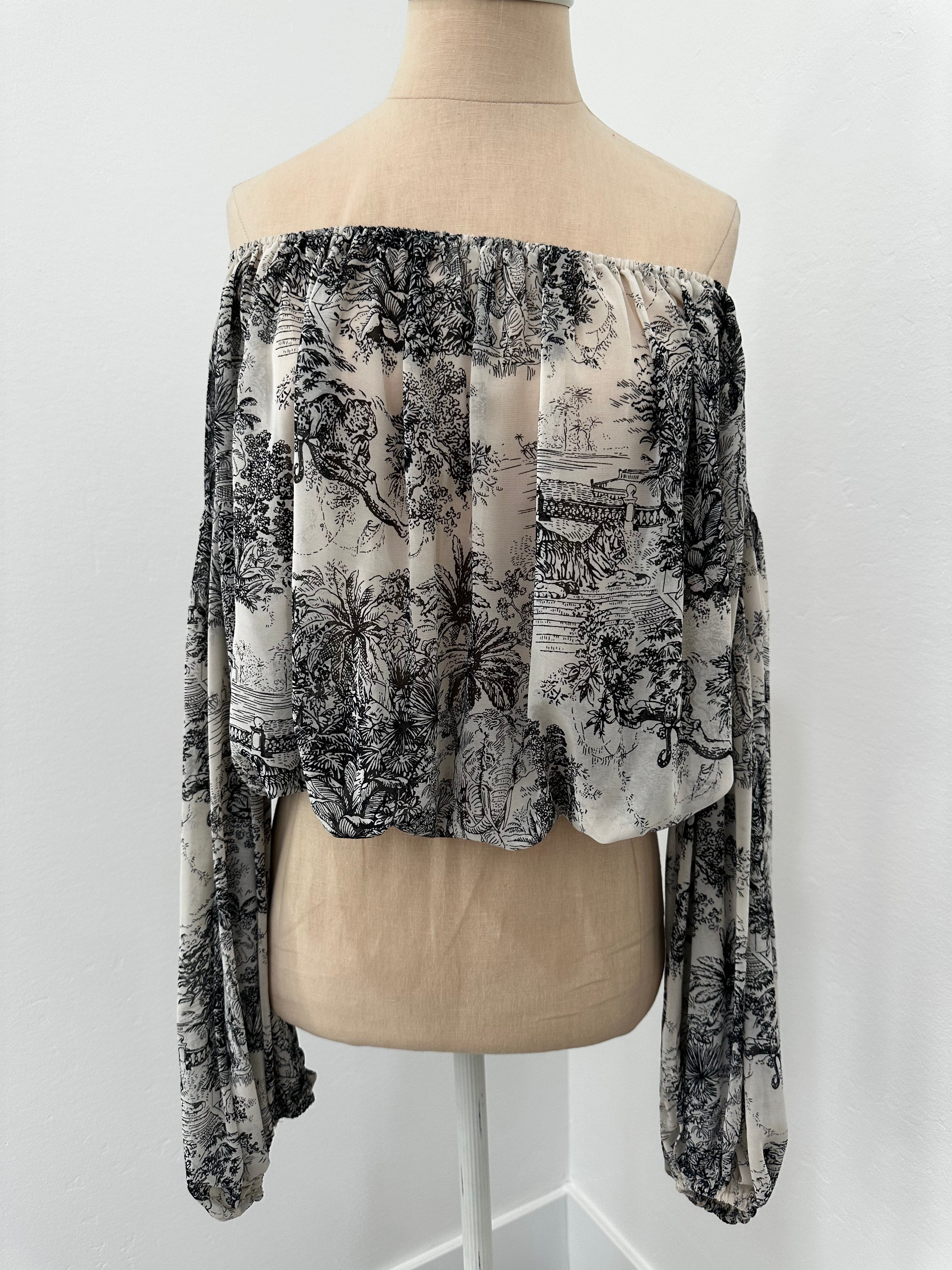 Black and White Off Shoulder Top (Size Medium)