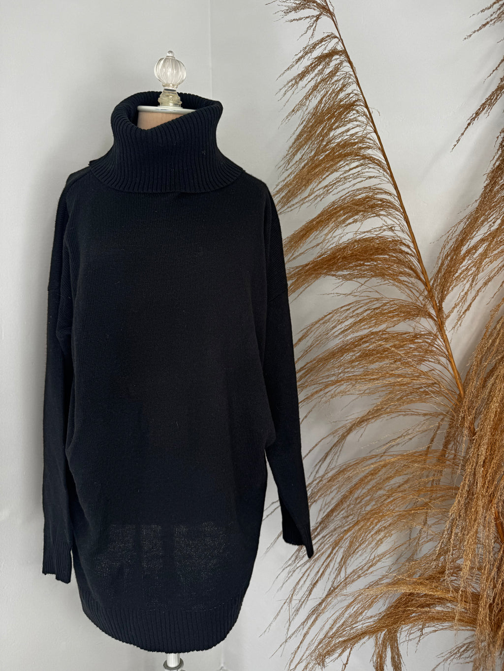 Black Turtleneck Sweater Dress by Pink Lily