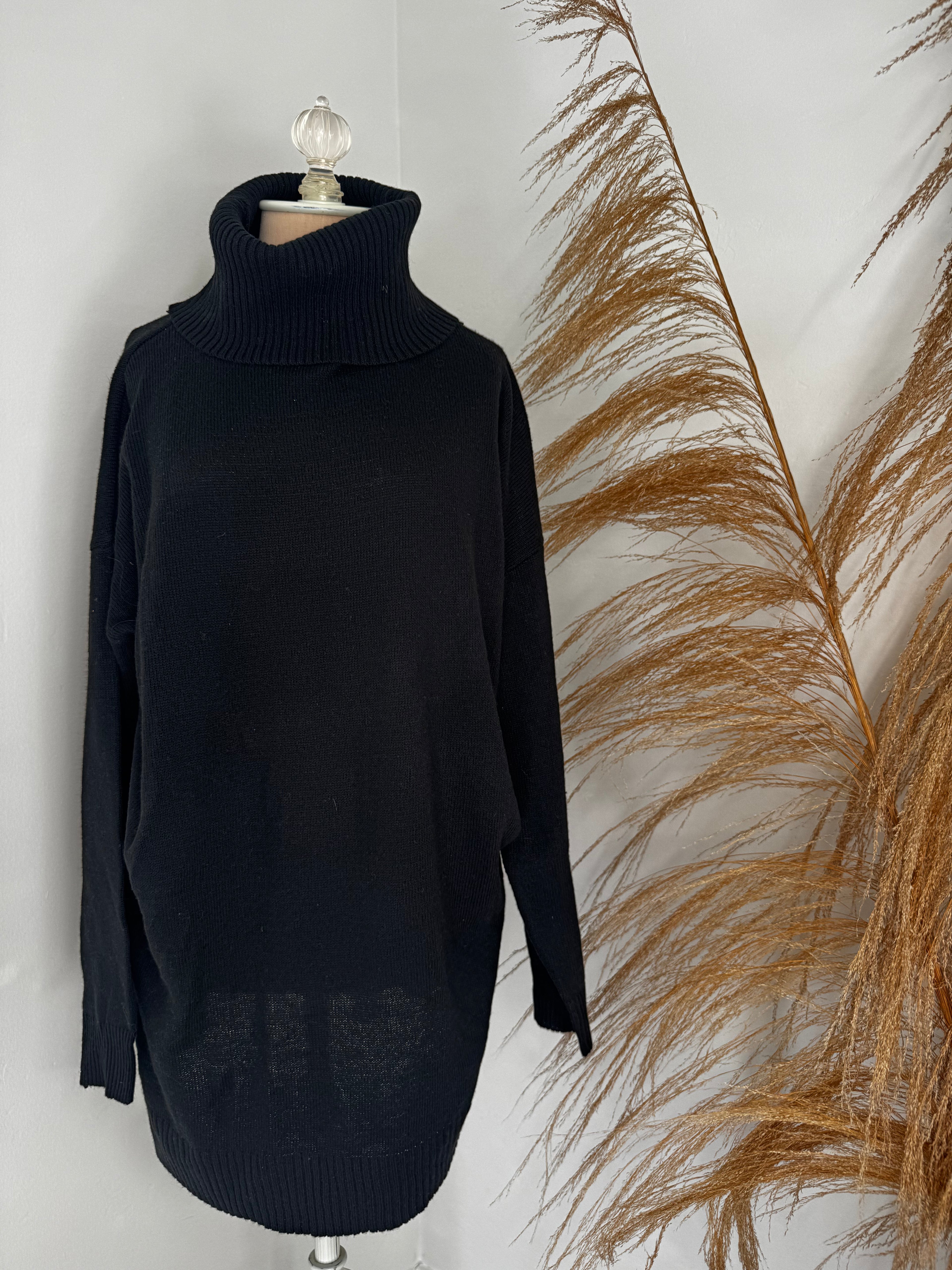 Black Turtleneck Sweater Dress by Pink Lily