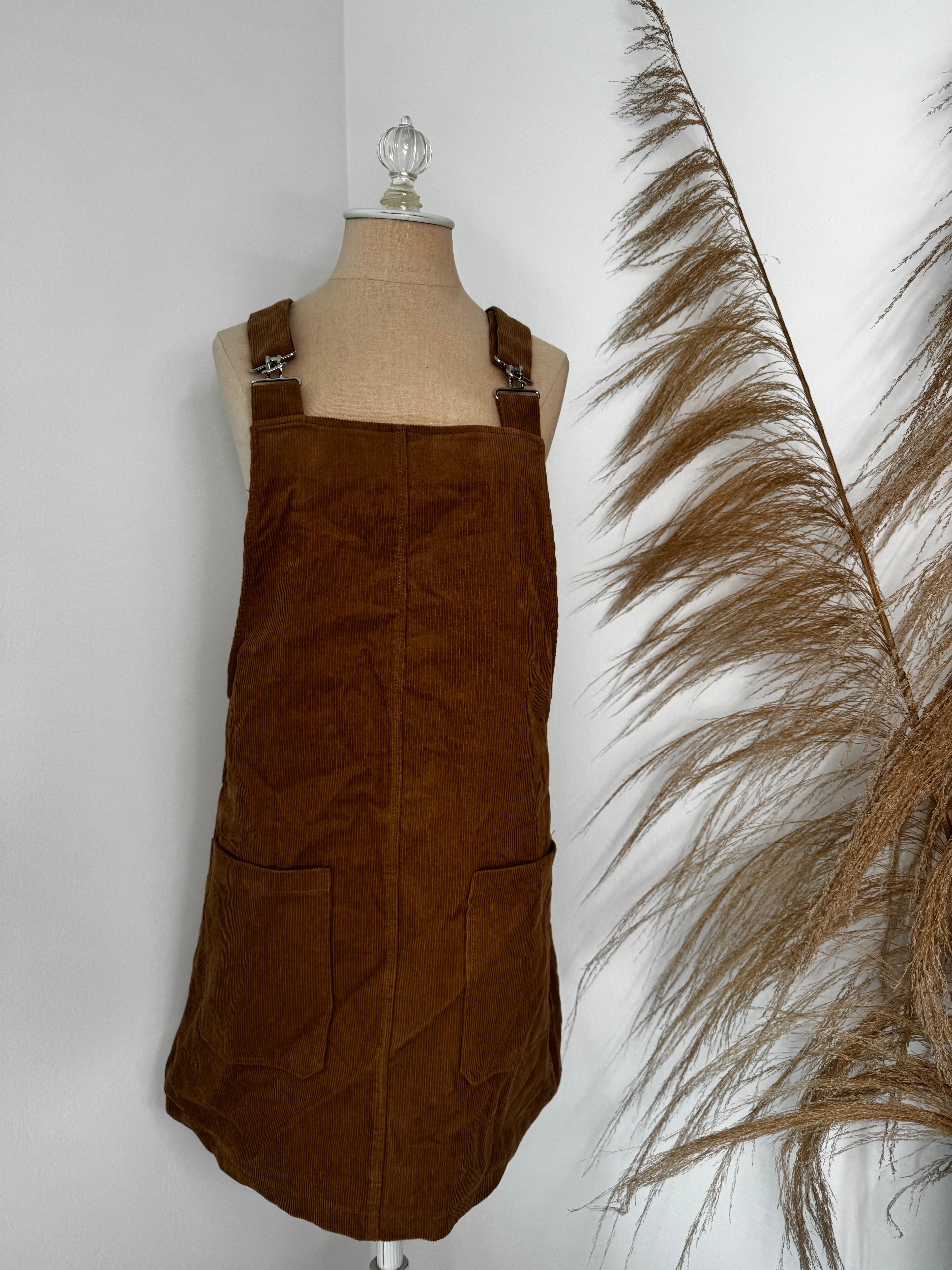 Tan Corduroy Overalls Dress