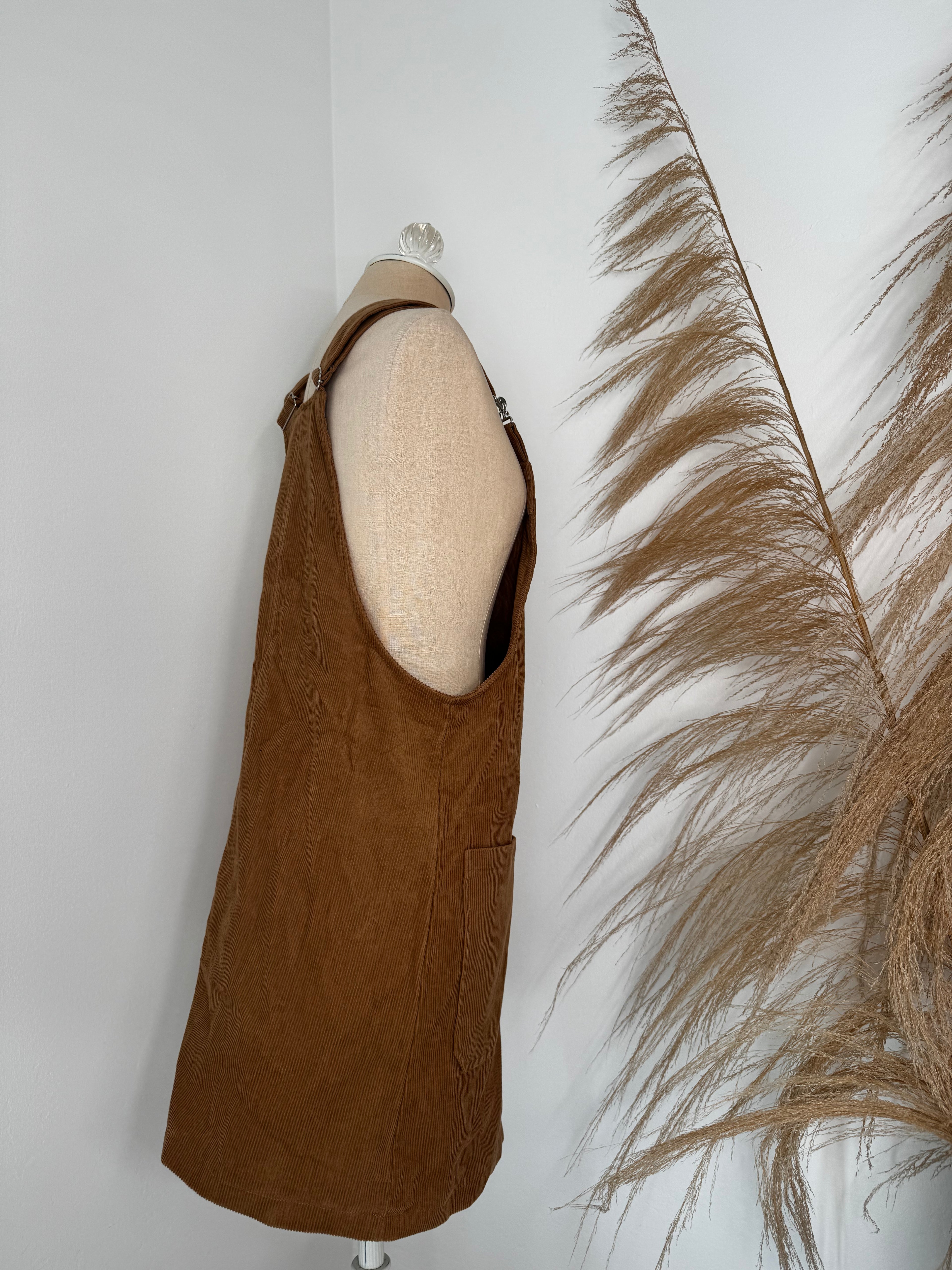 Tan Corduroy Overalls Dress