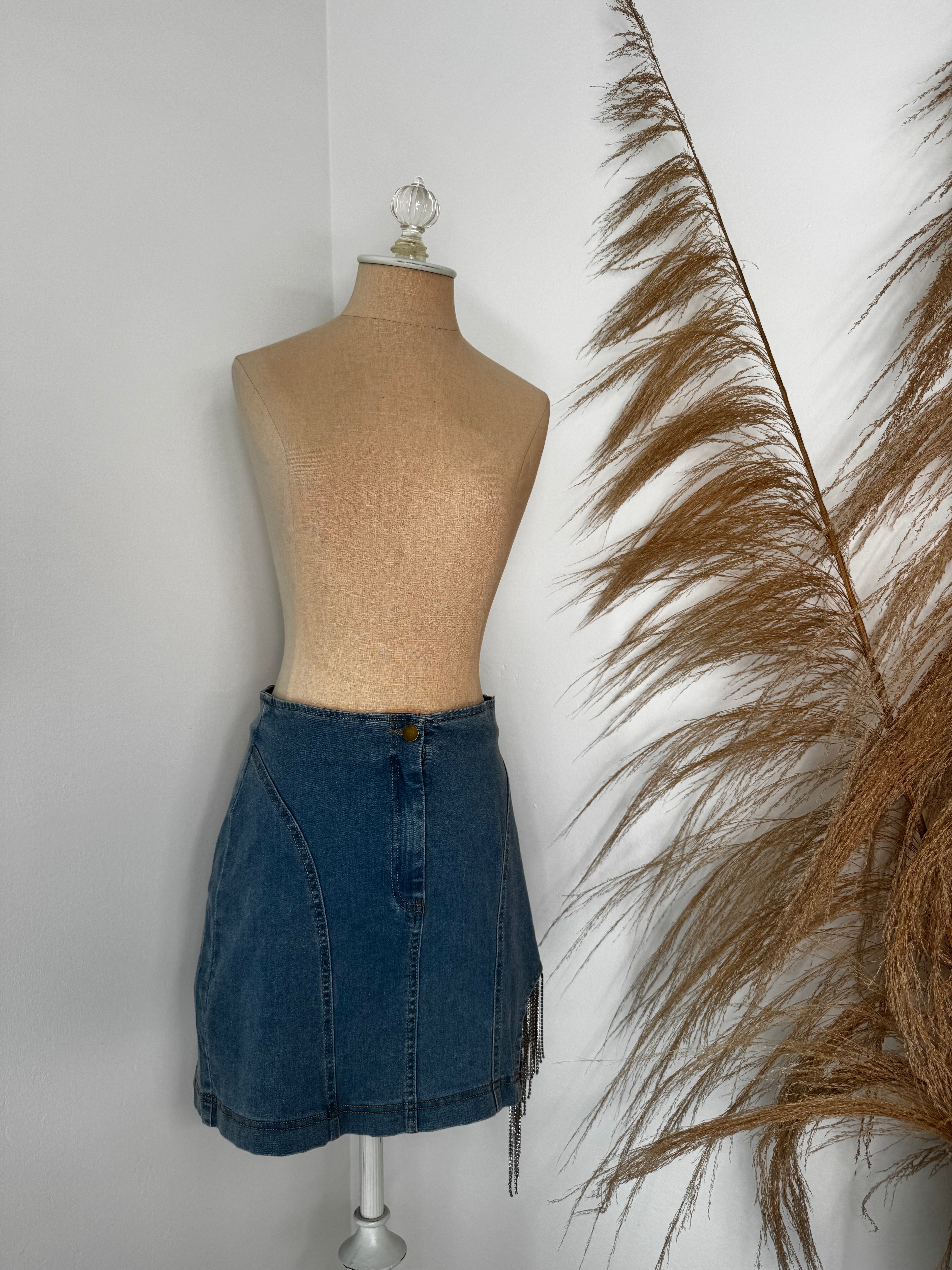 'Britney' Denim Fringe Skirt