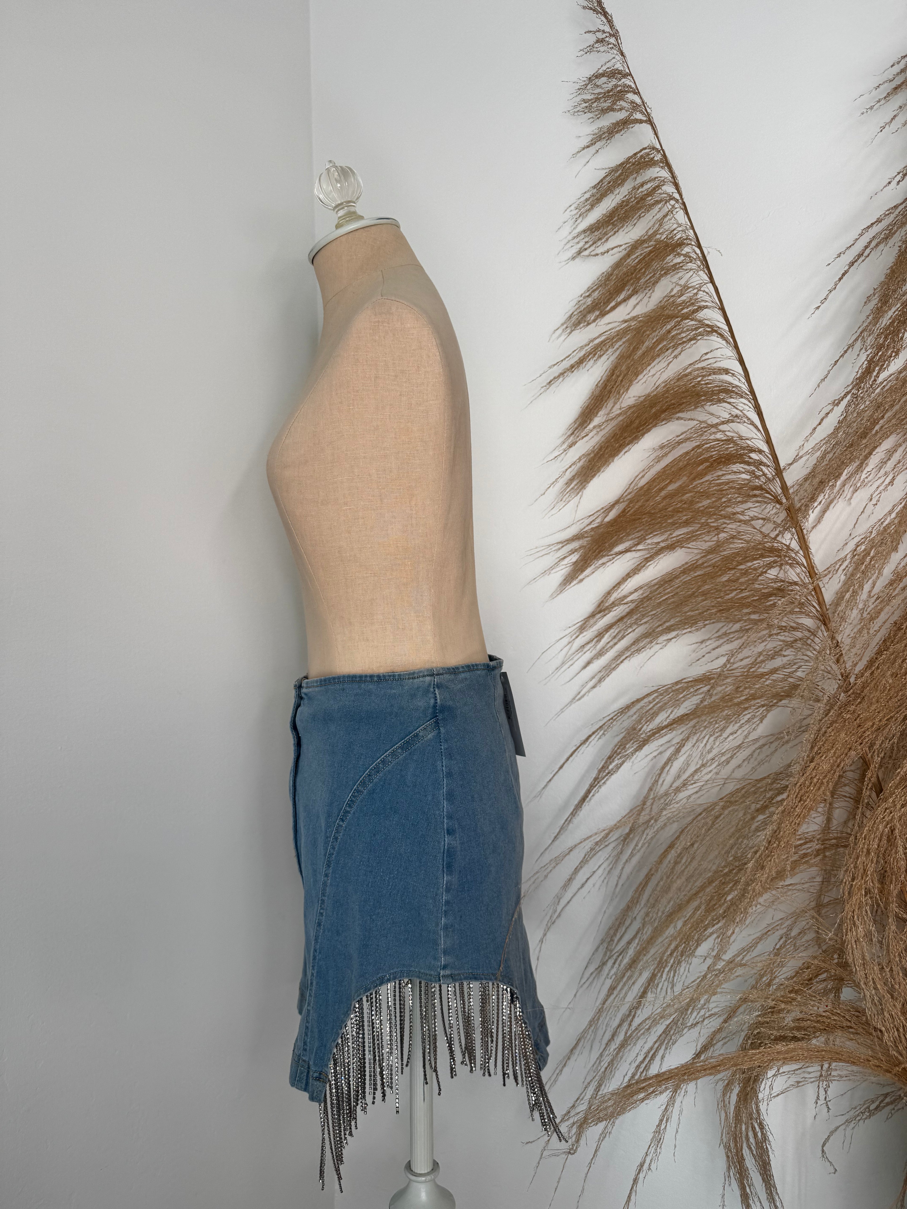 'Britney' Denim Fringe Skirt