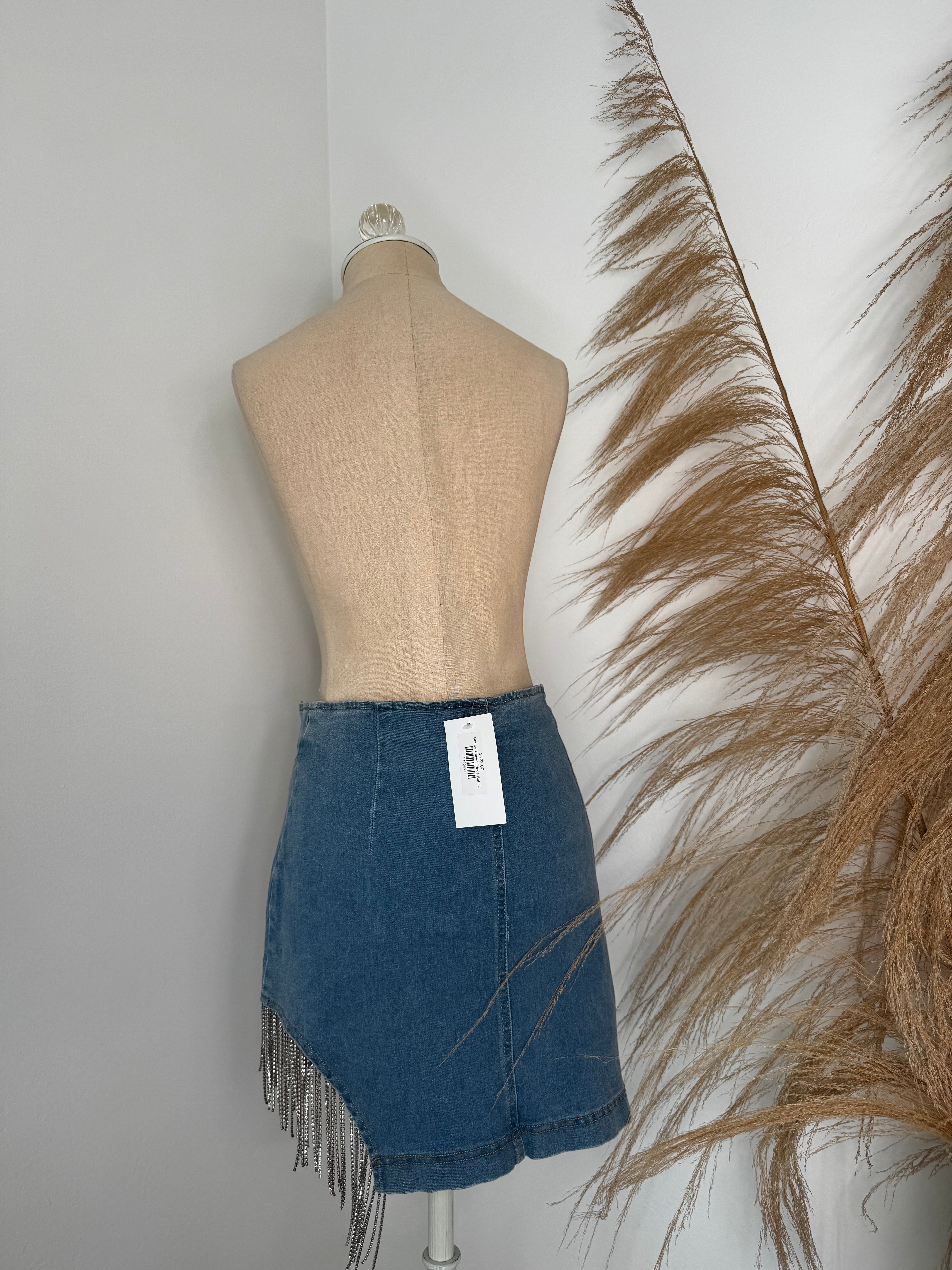 'Britney' Denim Fringe Skirt