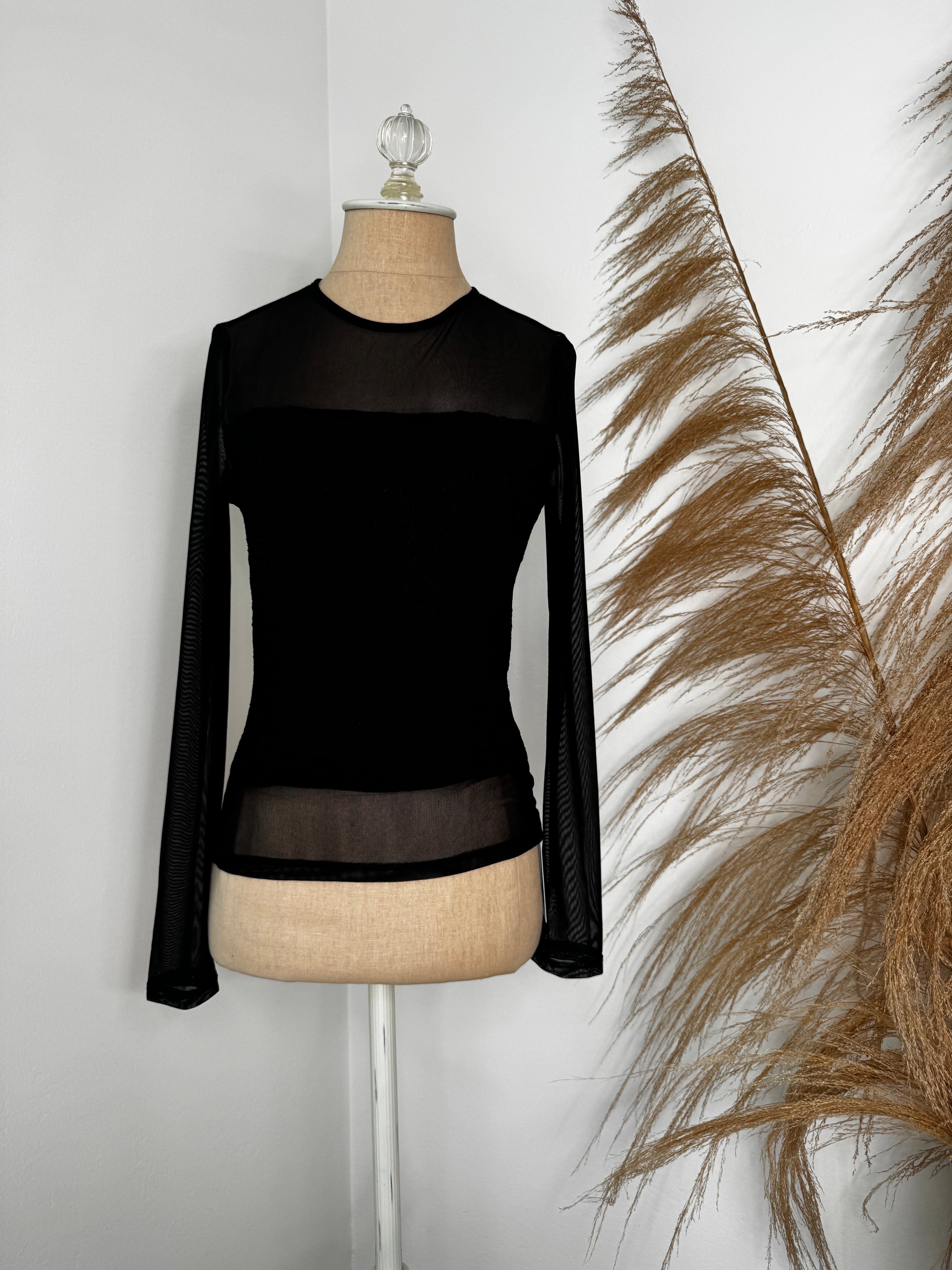 Sheer Black Lace Long Sleeve Top by Cupshe