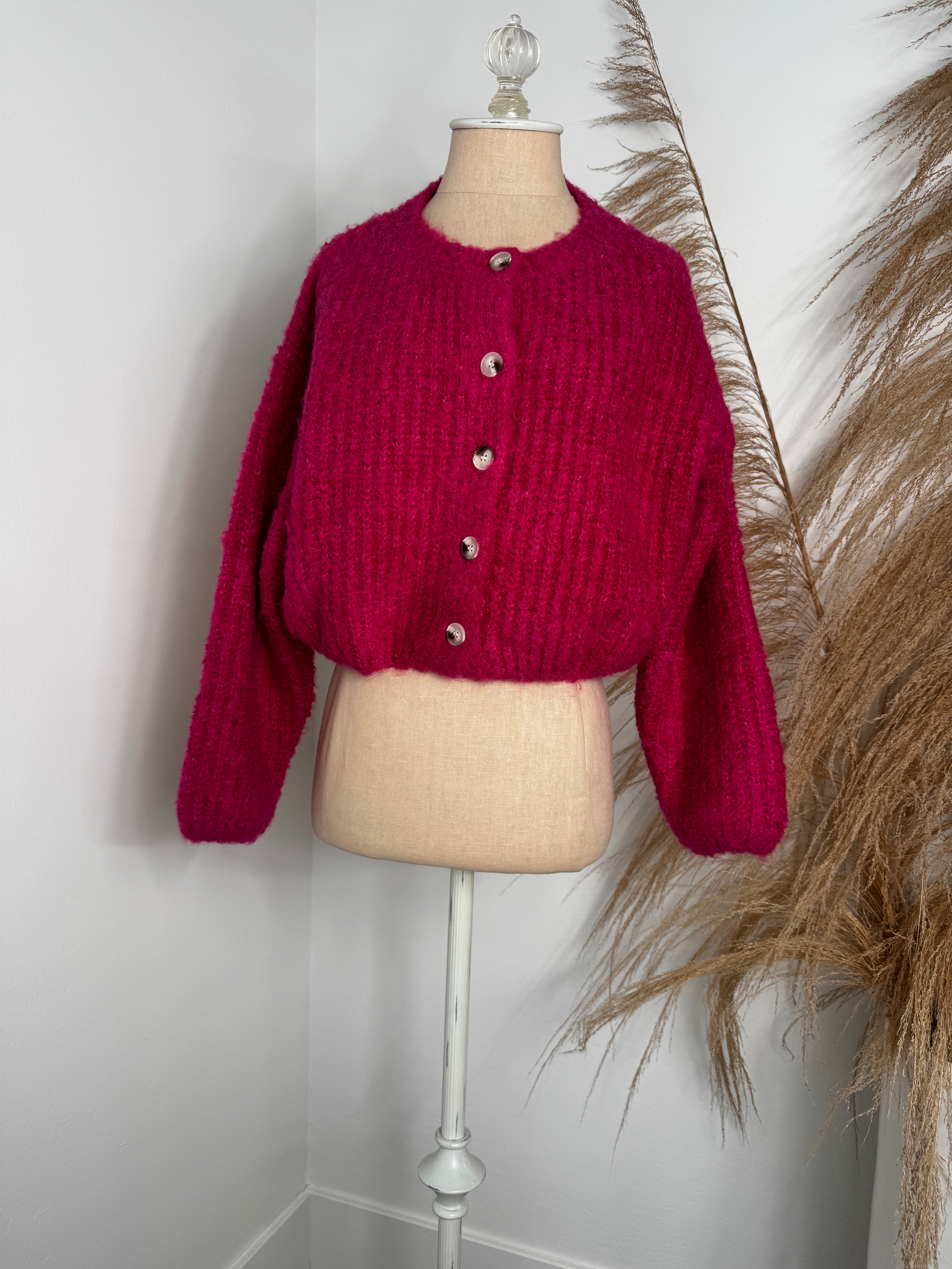 Hot Pink Sweater Cardigan