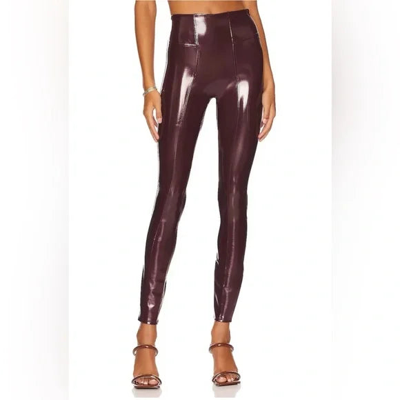 Spanx Faux Patent Leather Leggings in Ruby (Size L)