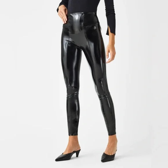 Spanx Faux Patent Leather Leggings in Black (Size L)